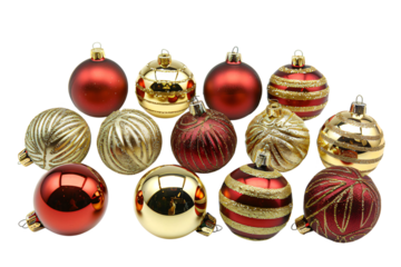 set of colorful christmas ornaments isolated, festive holiday baubles collection