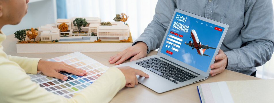 Online flight booking website provide brisk reservation system . Travel technology concept .