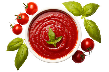tomato ketchup sauce with fresh tomatoes, red tomato sauce isolated on white