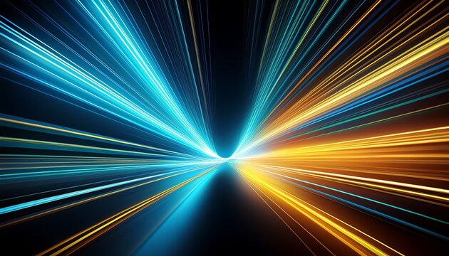 sharp cyan and yellow light trails in a zi - Powered by Adobe