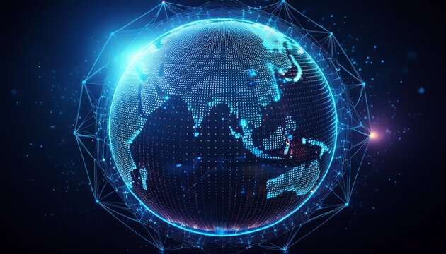 digital globe with network of interconnected data nodes glowing brightly
