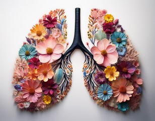 lungs blossoming with vibrant floral artistry