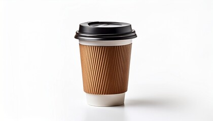 disposable coffee cup with lid isolated on white background for takeout beverage or cafe branding