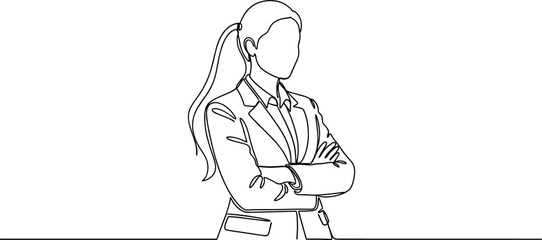 businesswoman, confident posture, professional female, leadership concept, corporate illustration, line art drawing, executive woman, modern workforce, office professionalism, strong stance
