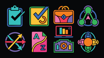 Vibrant business icon set showcasing success, growth, and collaboration in modern design style