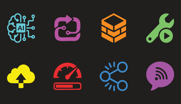 Modern tech icons showcase innovative AI, cloud computing, and seamless connectivity solutions