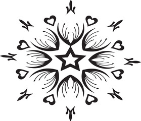 Obraz premium Ornate Star Ornament with Hearts and Floral Motifs | Decorative Vector Design for Holiday Greetings and Graphic Design Projects