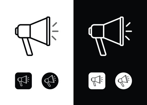 Megaphone advertising, loud, speaker, outbound marketing, promotion outline line icon symbol sign vector