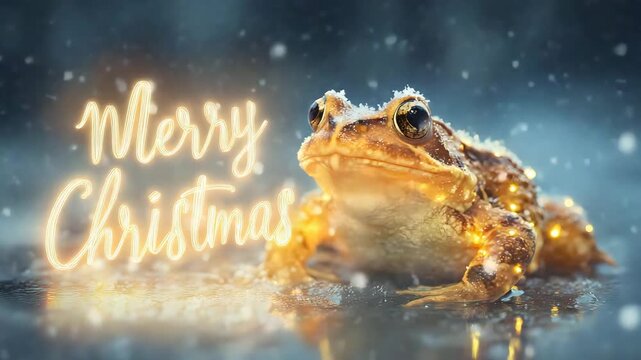 Festive Christmas toad with glowing text a whimsical holiday image perfect for greeting cards and seasonal promotions