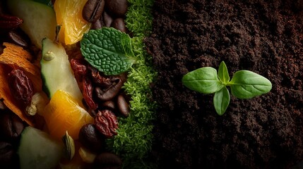 Zero Waste Earthy Food Concept, Fresh Vegetables, Herbs, and Nuts on Natural Background.