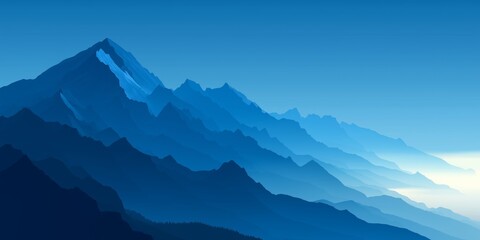 Layered Blue Mountain Ranges with Fog. Atmospheric Landscape Background.