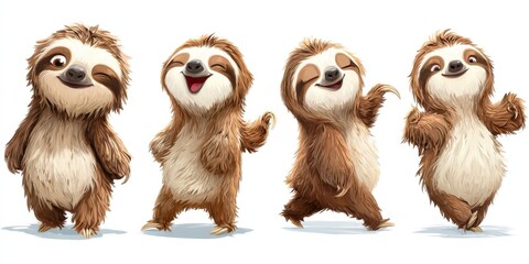Fototapeta premium Watercolor Cute Sloth Cartoon Character Collection on White Background