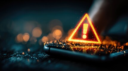 Digital Security Alert on Smartphone with Glowing Warning Icon