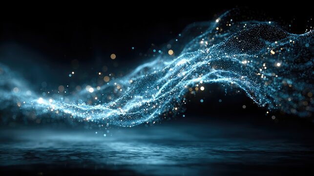 Shimmering Digital Particle Wave with Futuristic Light Flow