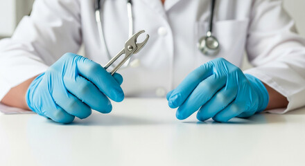 Veterinarian’s hands holding tick remover tool, pest control and animal healthcare in veterinary practice