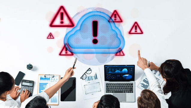 Red alert triangles over a blue cloud icon, symbolizing cloud security threats, system warnings, and data protection risks in digital environments Parse