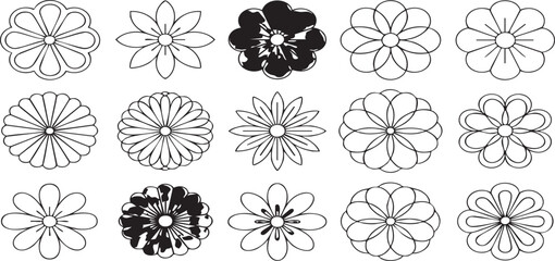 Collection of stylized floral icons and patterns flower