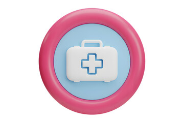 3d first aid kit symbol on blue and pink circular background