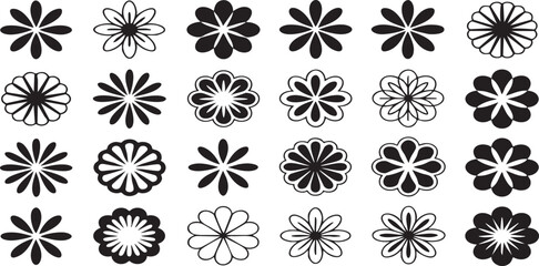 Collection of black and white floral graphic elements