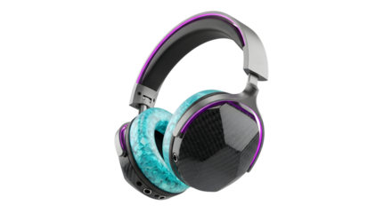 Gaming headset with teal earcups isolated on transparent background