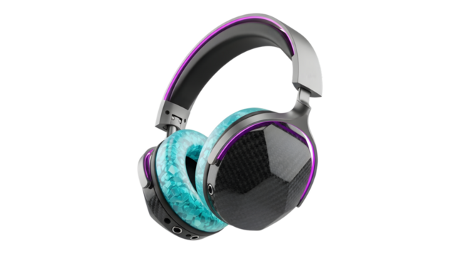 Gaming headset with teal earcups isolated on transparent background