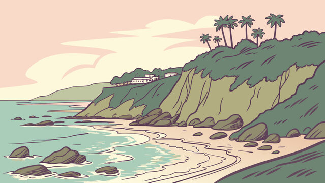 Laguna Beach cliffs ocean wave pastel