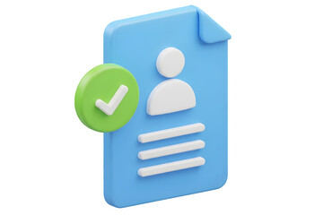 3d icon of a document with a person icon and a green checkmark