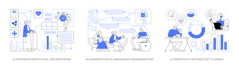 AI Health Tools for Elderly Care abstract concept vector illustrations.