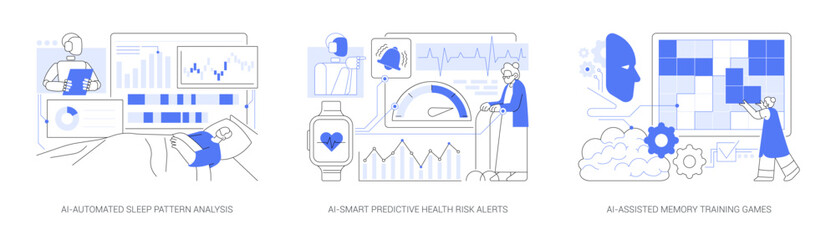 AI Wellness Solutions for Seniors abstract concept vector illustrations.