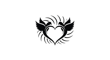 Fototapeta premium Elegant black birds form a heart shape with swirling wings against a white background, symbolizing love and unity.