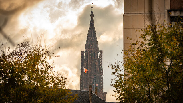 Cathedral of Strasbourg in fall in Strasbourg in France on november 22th 2025