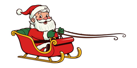 Jolly Santa Claus in Retro Sleigh Vector Illustration