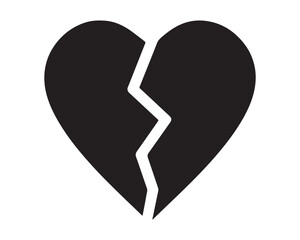 Black broken heart isolated on white background symbolizes heartbreak