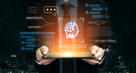 AI chatbot interface, communication bubbles, and connected data elements representing automated conversation and analytics systems Parse