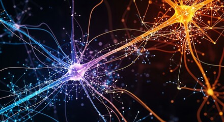 Neural Network Connections: Blue and Orange Synapses