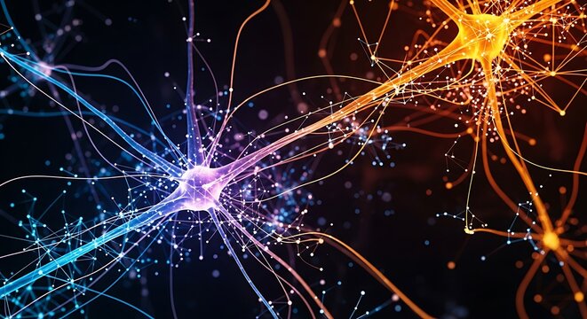 Neural Network Connections: Blue and Orange Synapses