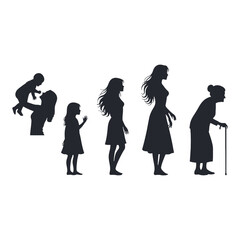 The silhouette of a woman s life cycle from infancy to old age