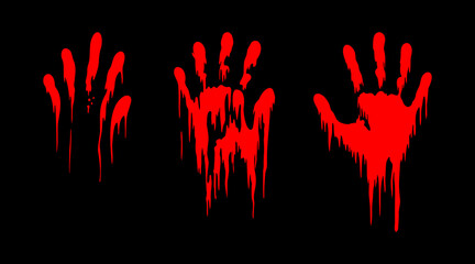 Three dripping bloody hand silhouettes in horror style on dark background. Creepy Halloween concept © Lifeking