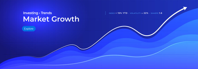 Fototapeta na wymiar Market Growth Sales Analytics Finance Business Investment Stats Wave Arrow Graph Up, Financial Analysis, Stock Chart Data Base for Business Sales Statistics in Presentation Slide. Vector illustration