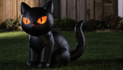 Halloween Inflatable Black Cat Decoration with Glowing Orange Eyes.