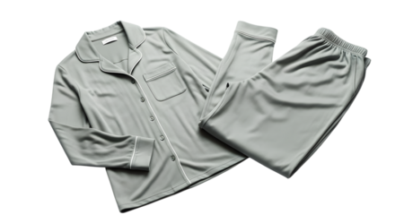 Gray pajama set isolated on transparent background for comfortable sleep at home