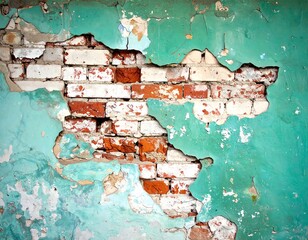 Close-up of decaying brick wall, showing exposed bricks