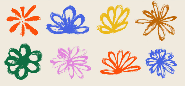 Grunge Flower Bud Drawing Brush Stroke Vector Set
