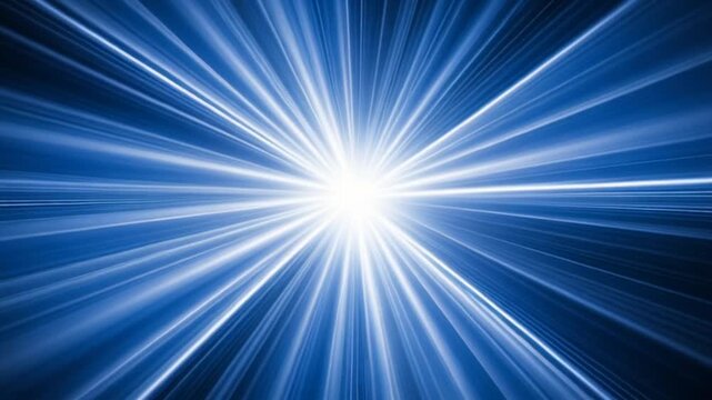 Futuristic blue starburst with glowing rays of light, an abstract background representing speed, energy, and high technology