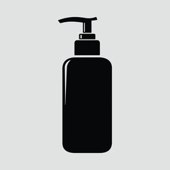 Silhouette cosmetic bottle with dispenser simple black and white vector illustration