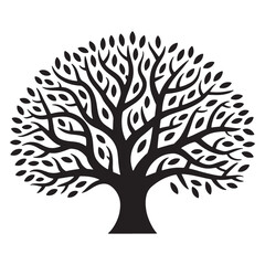 Black silhouette of a stylized tree with oval leaves on white background vector 1