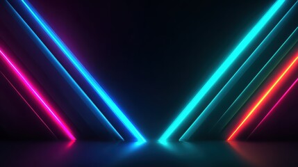 Abstract neon lines geometric pattern on dark background