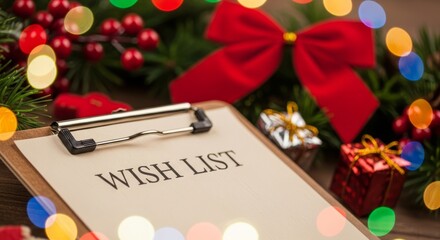 Make your Christmas wish list today with festive greenery, ribbons, and bokeh lights to celebrate the holidays