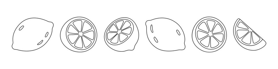 Black outline set of lemons in linear minimal style