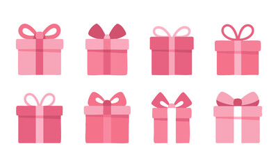 Pink ribbon gift box illustrations vector set illustration, easily editable.